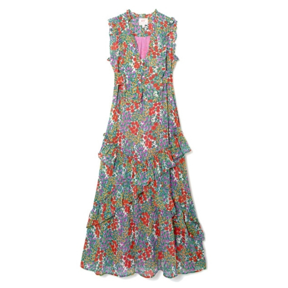 Banjanan Cottage Garden Poppy Multi Green Dress